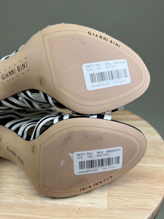 Gianni Bini Black and White Striped Gingham Polka Dots Strappy Heels Size 9 - Picture 8 of 14